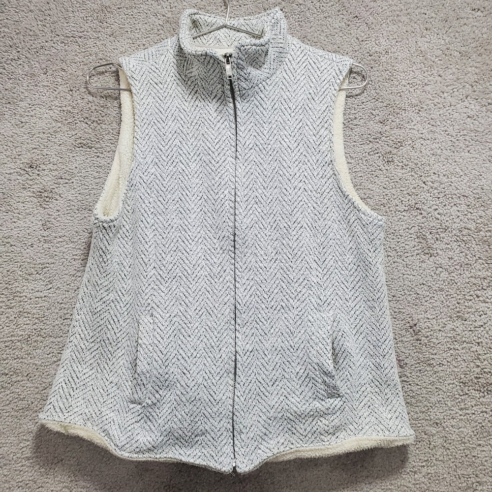 Altar'd State Vest Women S White Gray Chevron Regular Mock Neck Full Zip  Preppy